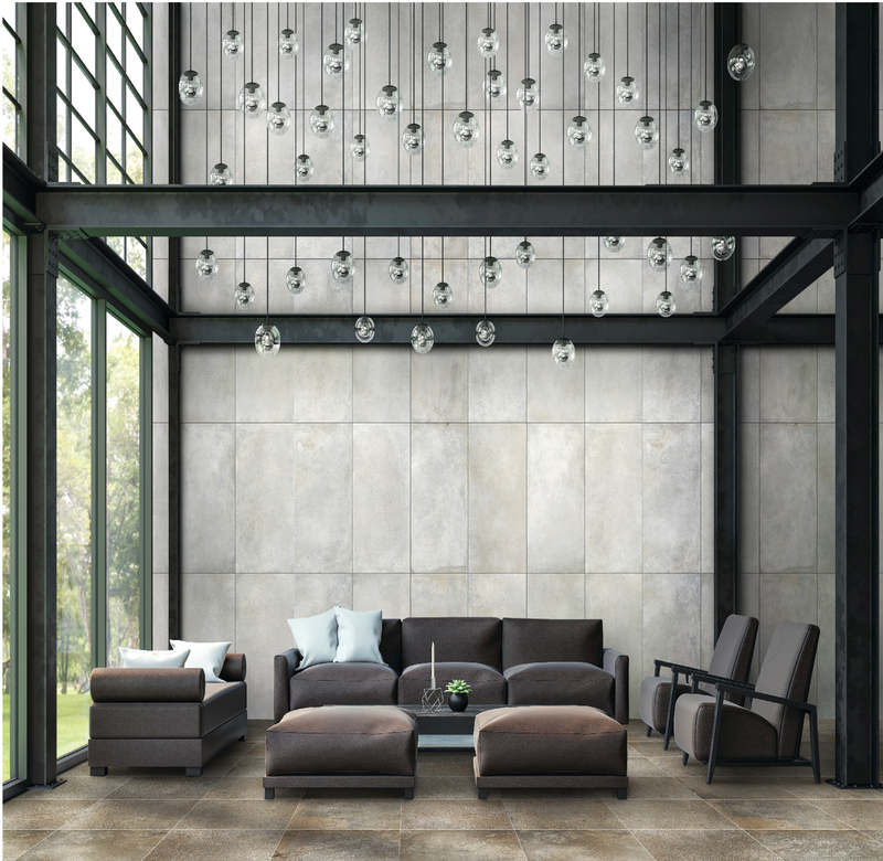 Boxhill toupe textured porcelain floor and wall tile  liberty us collection room shot living room view 3