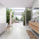 Boxhill white textured porcelain floor and wall tile  liberty us collection room shot bathroom view