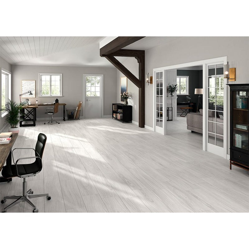 Braxton blanca 9.84x39.37 floor and wall matte porcelain tile product shot room view
