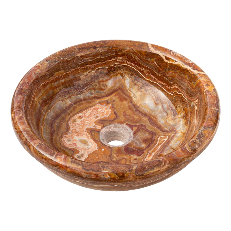 Brown onyx translucent vessel sink polished EGEBOXP166 D16 H6 angle view