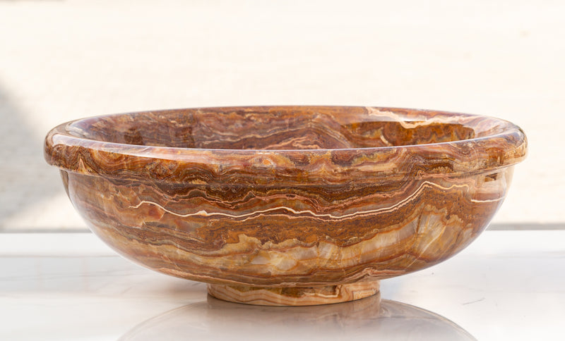 Brown onyx translucent vessel sink polished EGEBOXP166 D16 H6 side view