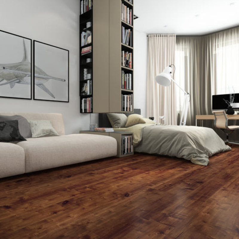 Laminate Hardwood 7.75" Wide, 48" RL, 12mm Thick Smooth Fortuna Casa Borneo Floors - Mazzia Collection product shot bedroom view
