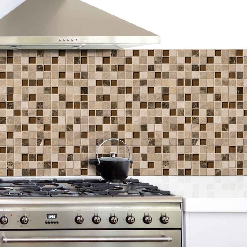 Cafe Noce Glass Stone Blend 0.625x0.625x8mm Mosaic MSI Collection THDW3-SH-CN-8MM product shot kitchen view 2