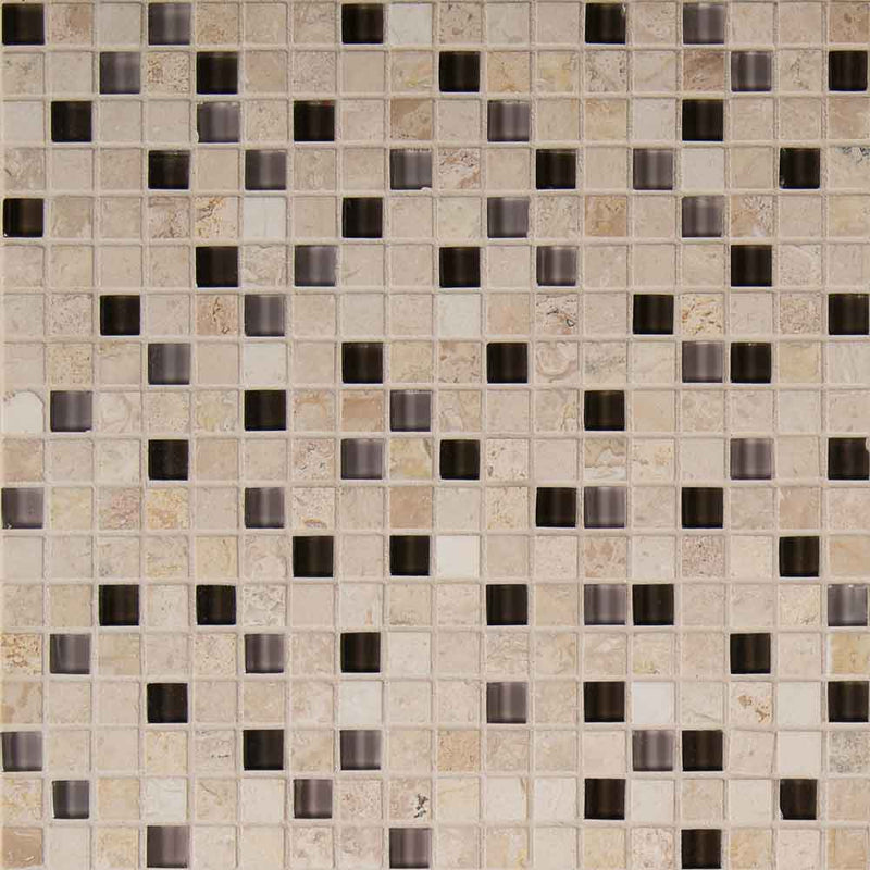 Cafe Noce Glass Stone Blend 0.625x0.625x8mm Mosaic MSI Collection THDW3-SH-CN-8MM product shot wall view