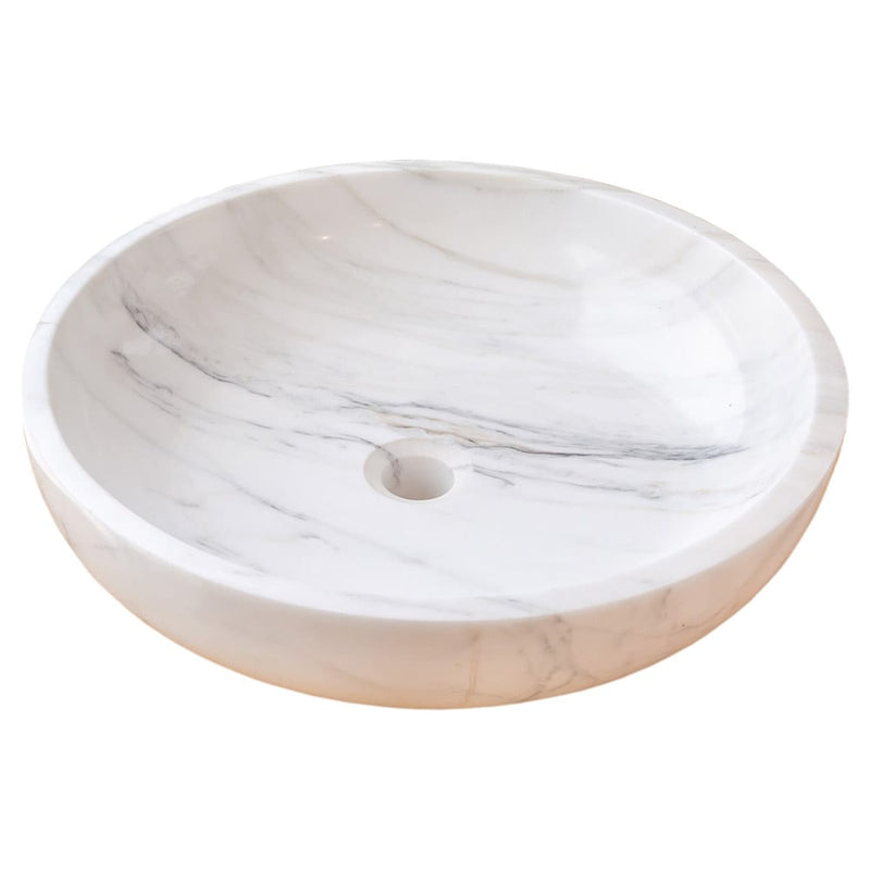 calacatta white marble vessel sink NTRVS10 D19 H6 angle product view