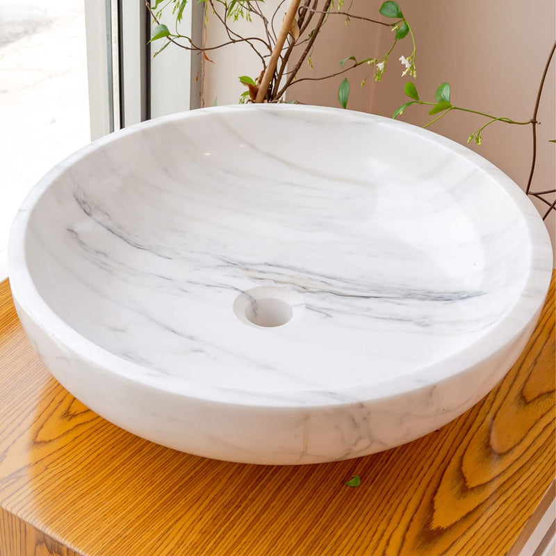 calacatta white marble vessel sink NTRVS10 D19 H6 angle view
