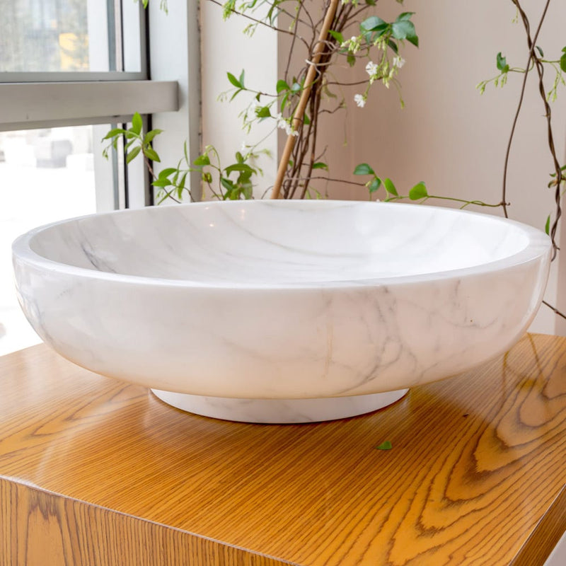 calacatta white marble vessel sink NTRVS10 D19 H6 side view