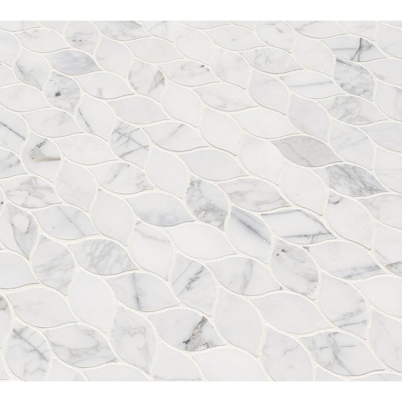 Calacatta blanco 11.62X13.38 polished marble mesh mounted mosaic tile SMOT-CALBLA-POL10MM product shot multiple tiles angle view