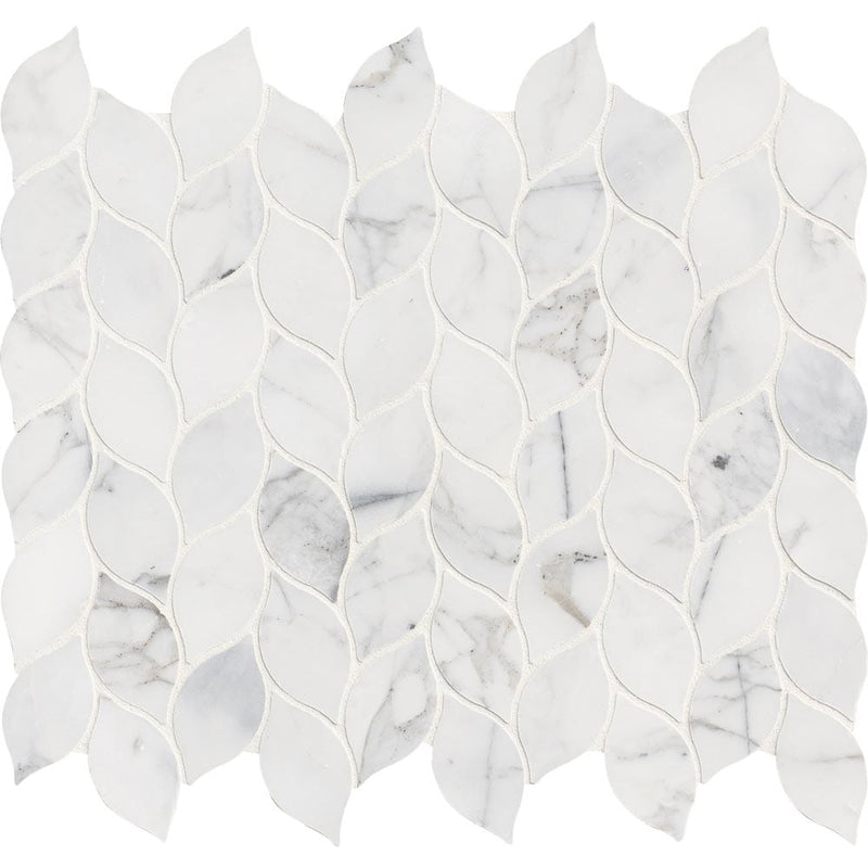 Calacatta blanco 11.62X13.38 polished marble mesh mounted mosaic tile SMOT-CALBLA-POL10MM product shot multiple tiles close up view