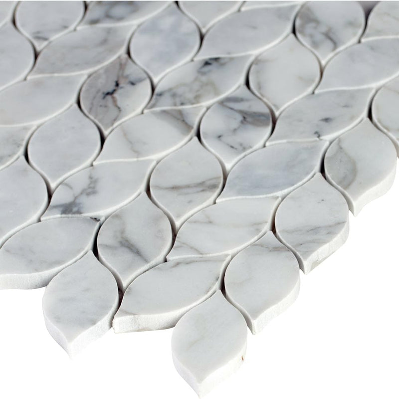 Calacatta blanco 11.62X13.38 polished marble mesh mounted mosaic tile SMOT-CALBLA-POL10MM product shot profile view