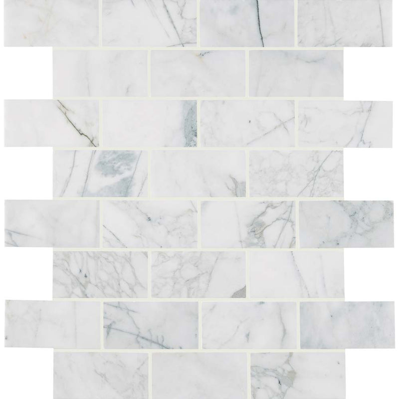 Calacatta cressa 3 in x 6 in honed marble floor and wall tile TCALCRE36H product shot multiple tiles top view