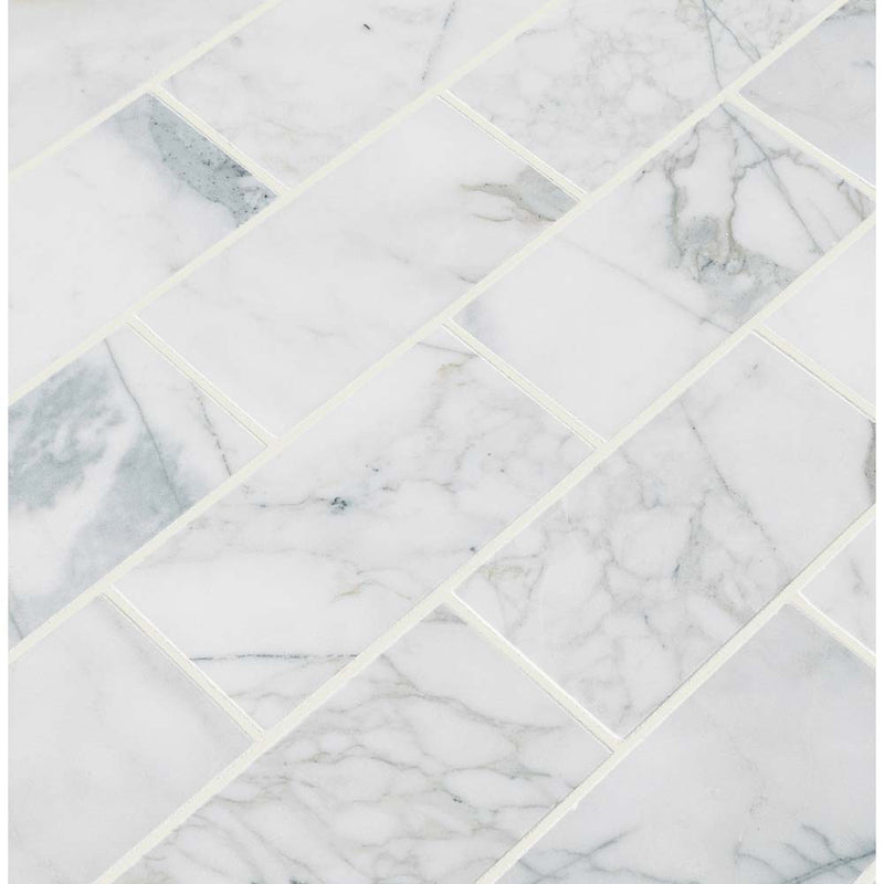 Calacatta cressa 3 in x 6 in honed marble floor and wall tile TCALCRE36H product shot one tile top view