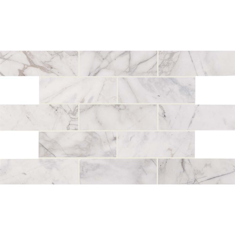Calacatta cressa 4 in x 12 in honed marble floor and wall tile TCALCRE412H product shot multiple tiles top view