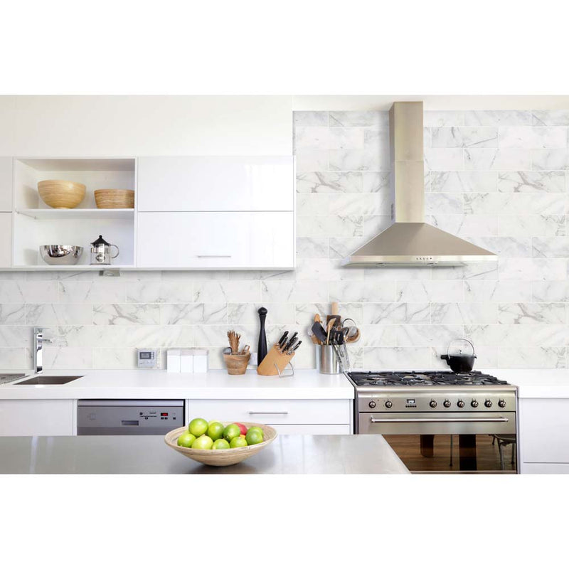 Calacatta cressa 4 in x 12 in honed marble floor and wall tile TCALCRE412H product shot tile kitchen view
