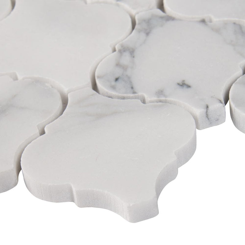 Calacatta cressa arabesque 12X12 honed marble mesh mounted mosaic tile SMOT-CALCRE-ARABESQ product shot profile view