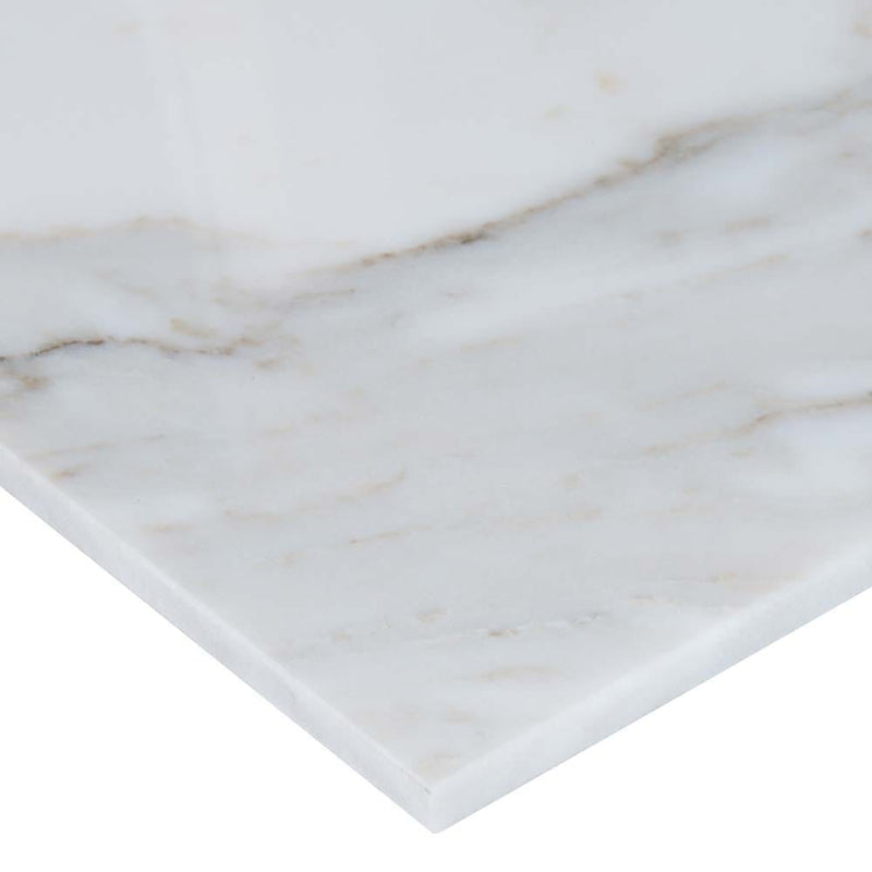 Calacatta gold 12 in x 24 in polished marble floor and wall tile TCALAGLD1224 product shot tile profile view
