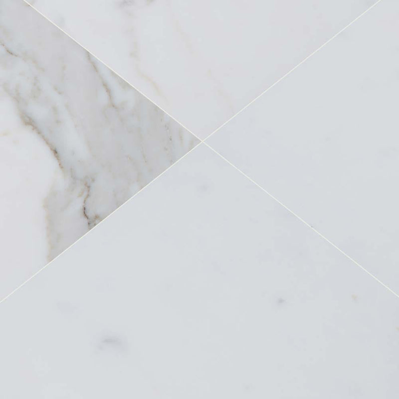 Calacatta gold 12 in x 24 in polished marble floor and wall tile TCALAGLD1224 product shot top multiple closup view