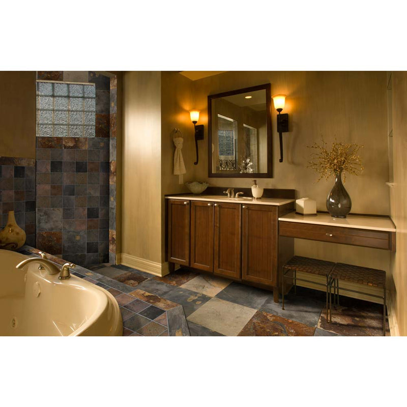California gold 12 in x 12 in gauged slate floor and wall tile SCALGLD1212G-C product shot bathroom view