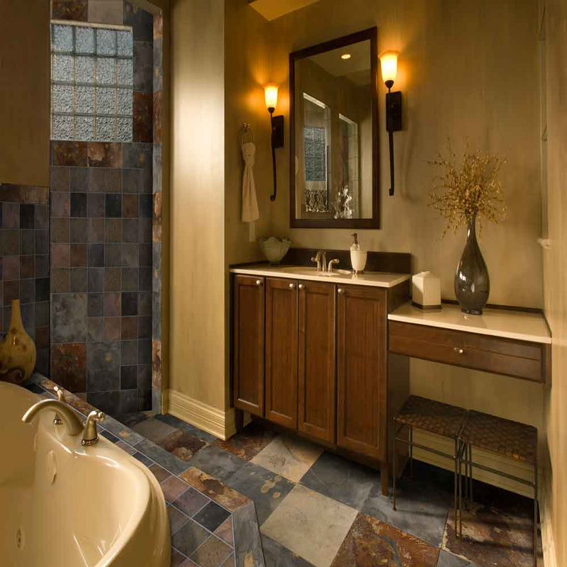 California gold 16 in x 16 in gauged slate floor wall tile SCALGLD1616G-C product shot living room view