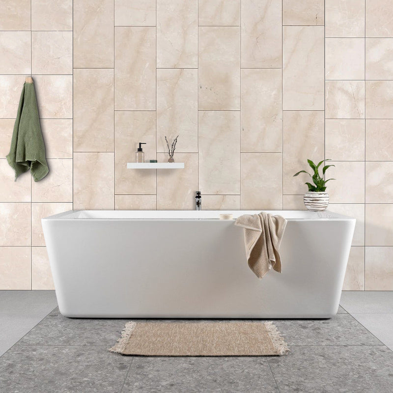 Calista Cream Medium Beige Marble Floor Wall Tile installed on bathroom wall