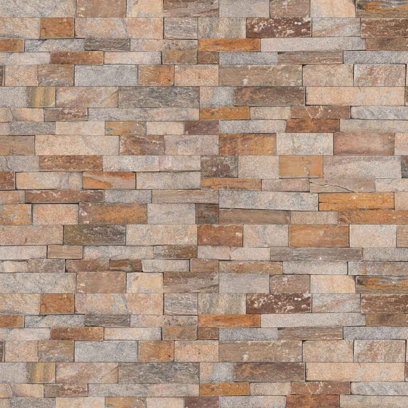 Canyon creek splitface ledger corner 6X18 natural quartzite wall tile LPNLQCANCRE618COR product shot top tile view