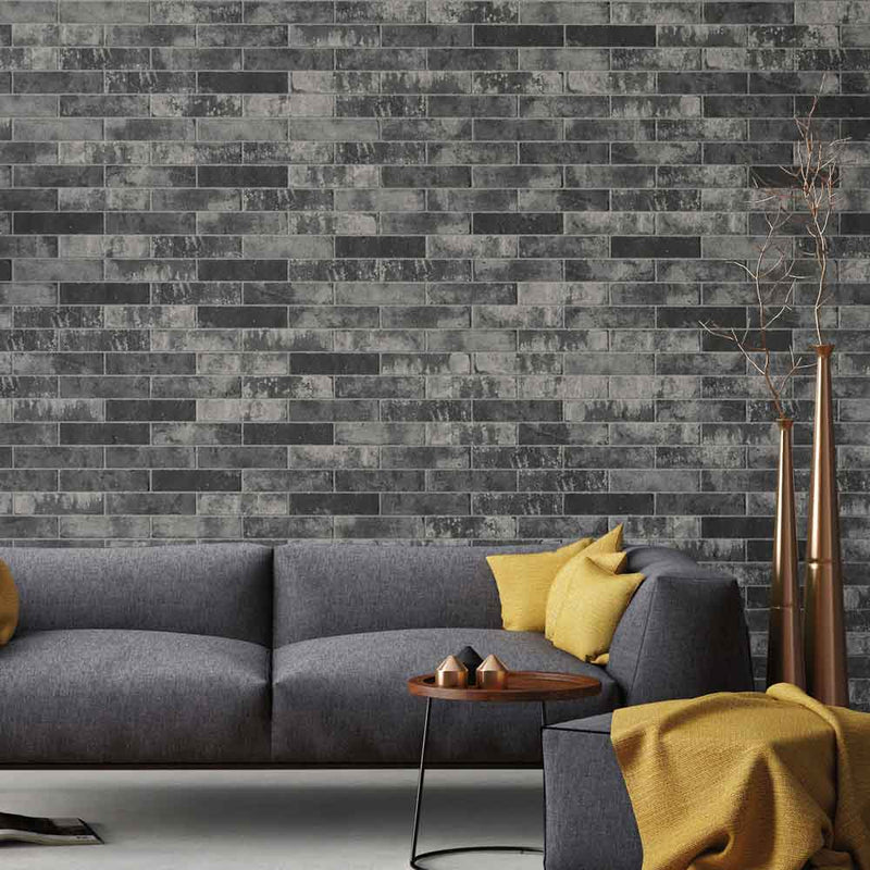 Capella charcoal brick 2 13x10 matte porcelain floor and wall tile NCAPCHABRI2X10 product shot room view 3
