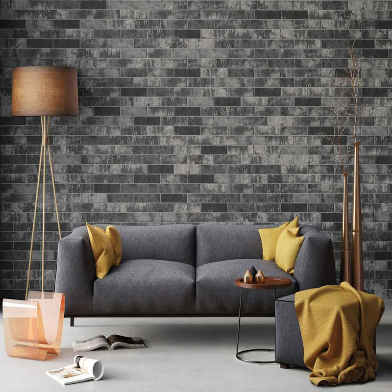 Capella charcoal brick 2 13x10 matte porcelain floor and wall tile NCAPCHABRI2X10 product shot room view