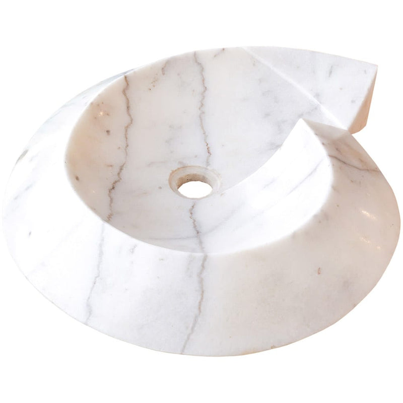 Carrara Marble Helix Shape Sink NTRVS06 W20 L23 H4 angle product shot
