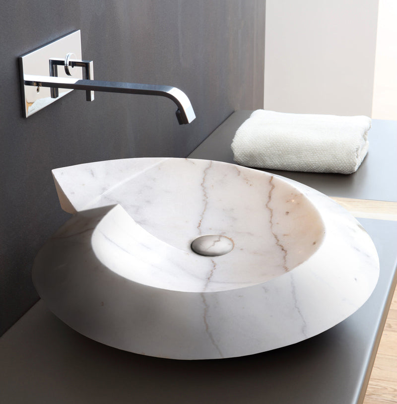 Carrara Marble Helix Shape Sink NTRVS06 W20 L23 H4 bathroom shot