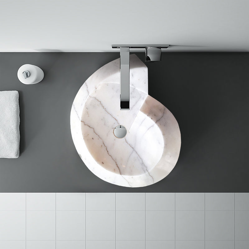 Carrara Marble Helix Shape Sink NTRVS06 W20 L23 H4 bathroom top shot