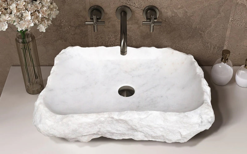 Carrara Marble Stone Rustic Vessel Sink NTRSTC15 random size bathroom view