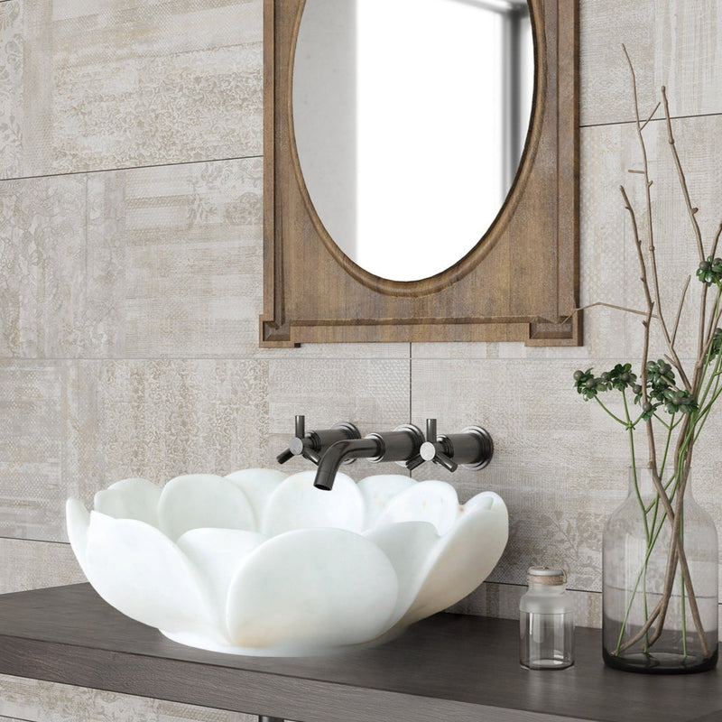 Carrara White Marble Stone vessel flower shape sink NTRVS18 D17 H6 bathroom view