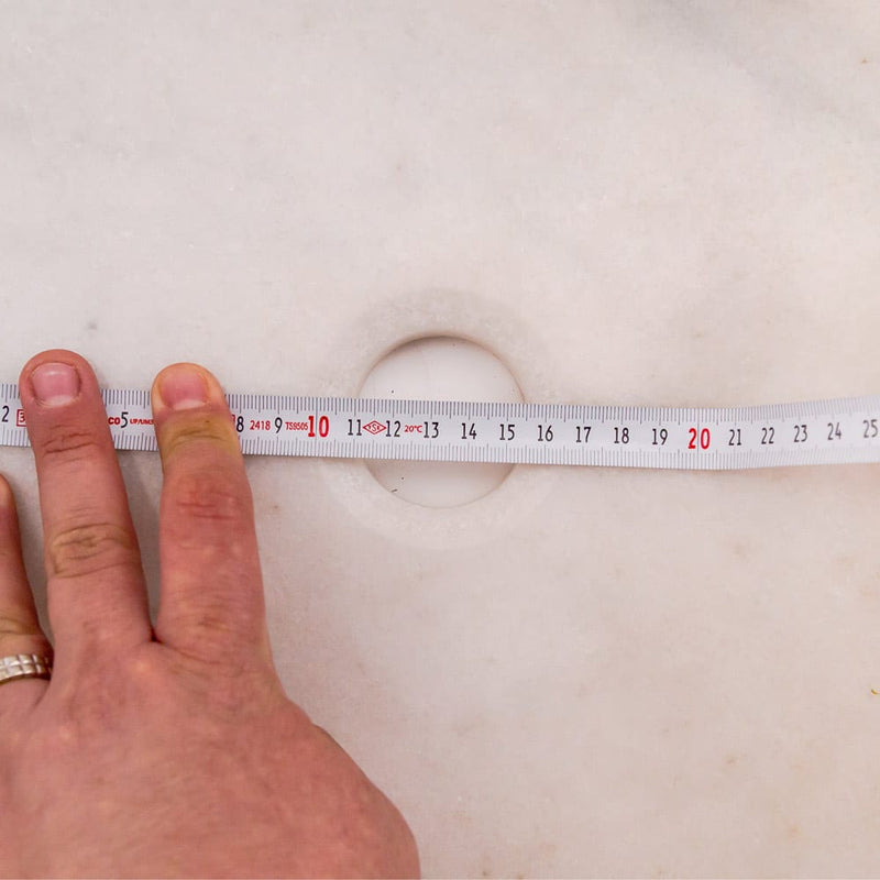 carrara white marble stone vessel round sink NTRVS20 D17 H6 drain hole measure view