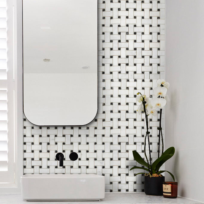 Carrara White Toros Black Basketweave Mosaic Floor Wall Tile 15260614 modern bathroom wall square