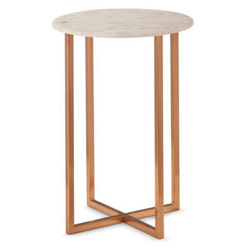 Carrara White marble side table D14 H18 round copper legs product shot