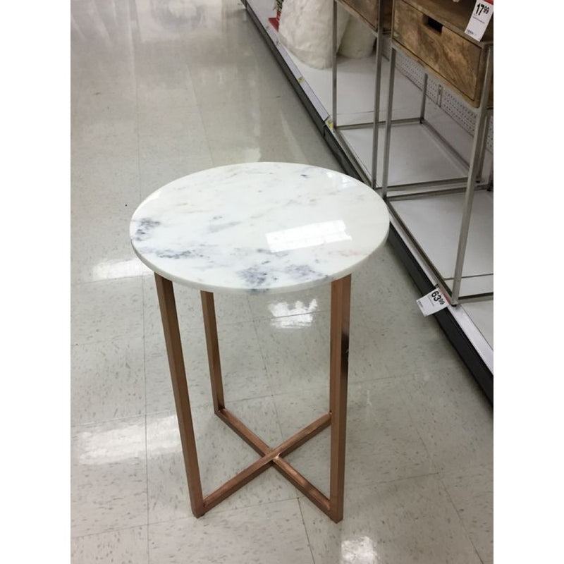 Carrara White marble side table D14 H18 round copper legs product shot