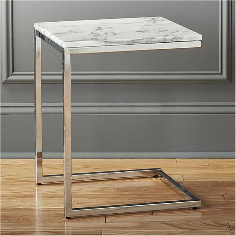 Carrara White marble side table W14 L14 H18 square black legs product shot