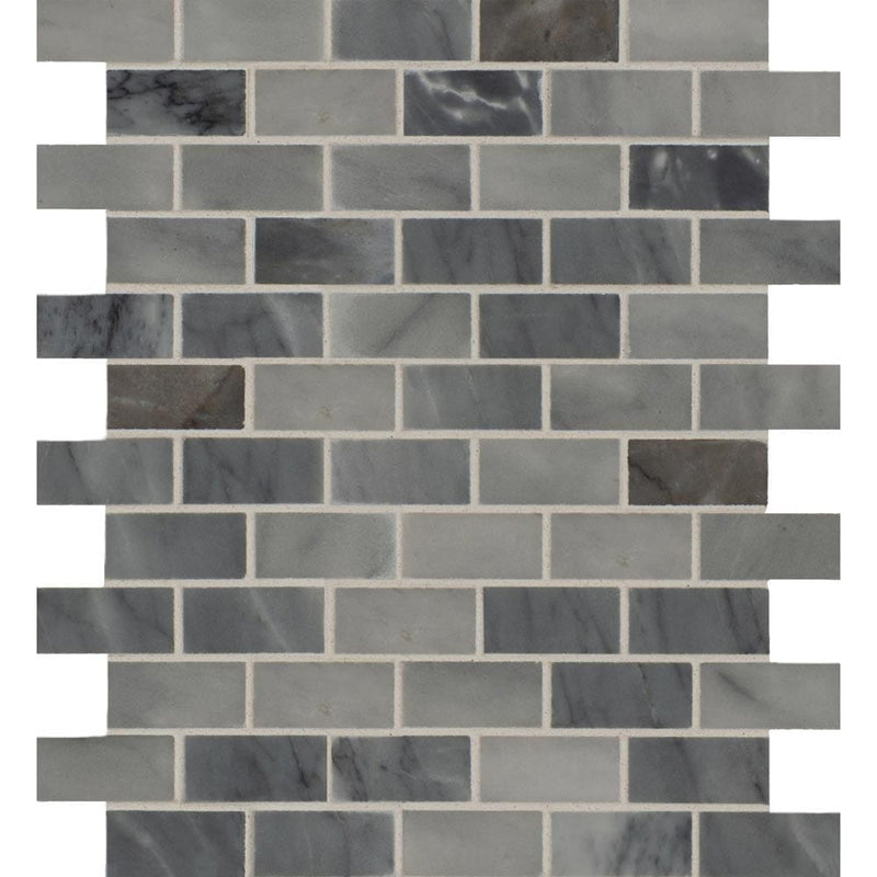 Carrara classique brick 11.81X11.81 marble mesh mounted mosaic tile SMOT-CAR-1X2H product shot multiple tiles close up view