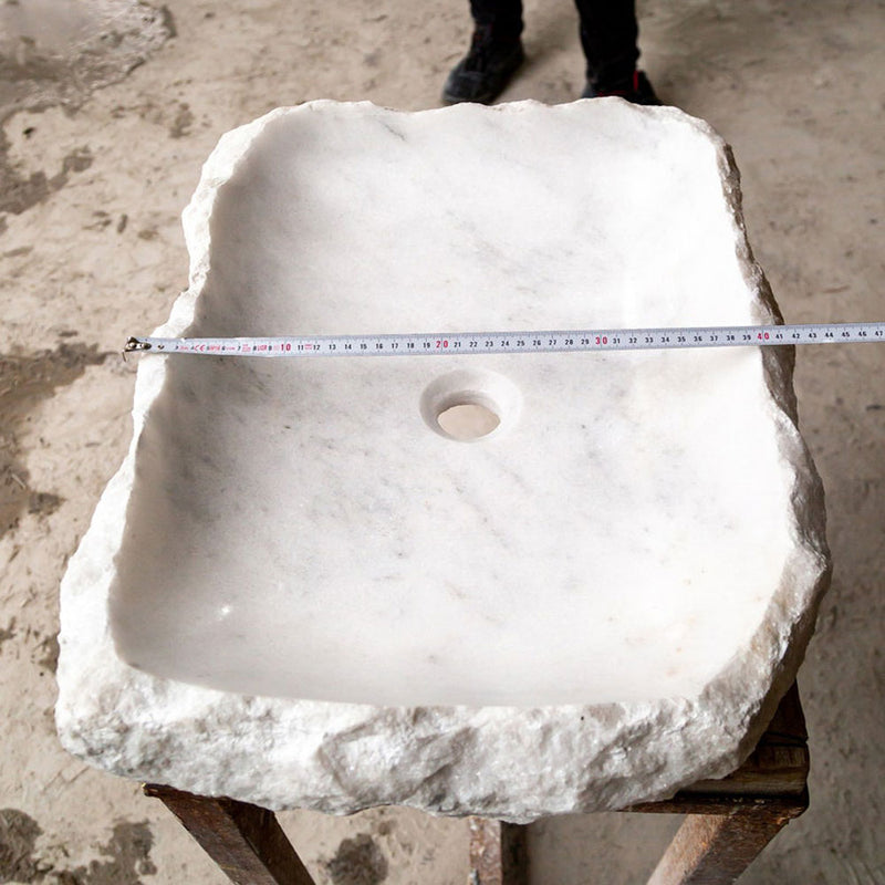 Carrara Marble Stone Rustic Vessel Sink NTRSTC15 random size width measure view