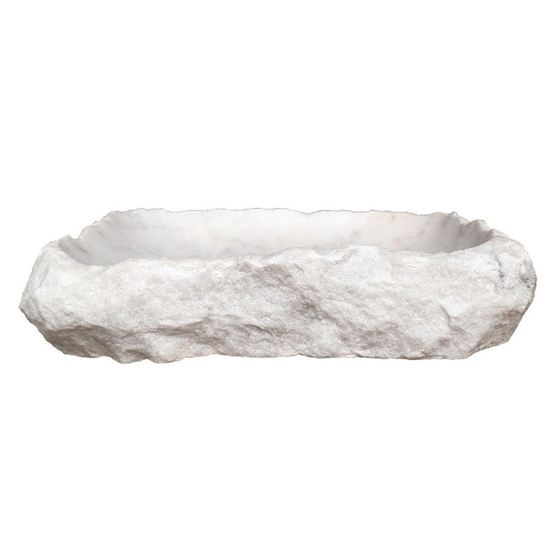 Carrara marble rustic natural stone vessel sink 22x16x5 polished interior hand chiseled exterior SPCMRN11 product shot side view 2