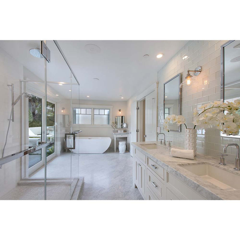 Carrara white 12 in x 24 in honed marble floor and wall tile TCARRWHT1224H product shot tile bathroom view