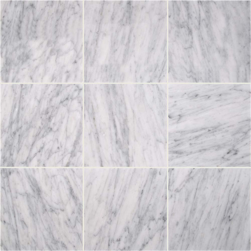 Carrara white 18 in x 18 in polished marble floor and wall tile TCARRWHT181838 product shot multiple tiles top view