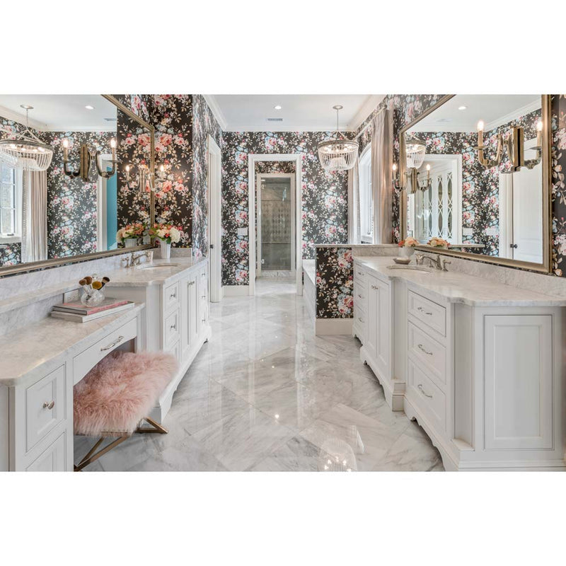 Carrara white 18 in x 18 in polished marble floor and wall tile TCARRWHT181838 product shot tile bathroom view