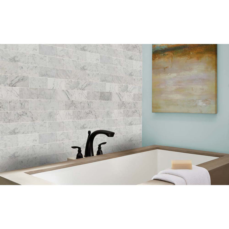 Carrara white 3 in x 6 in honed marble floor and wall tile TCARWHT36H product shot tile bathroom view