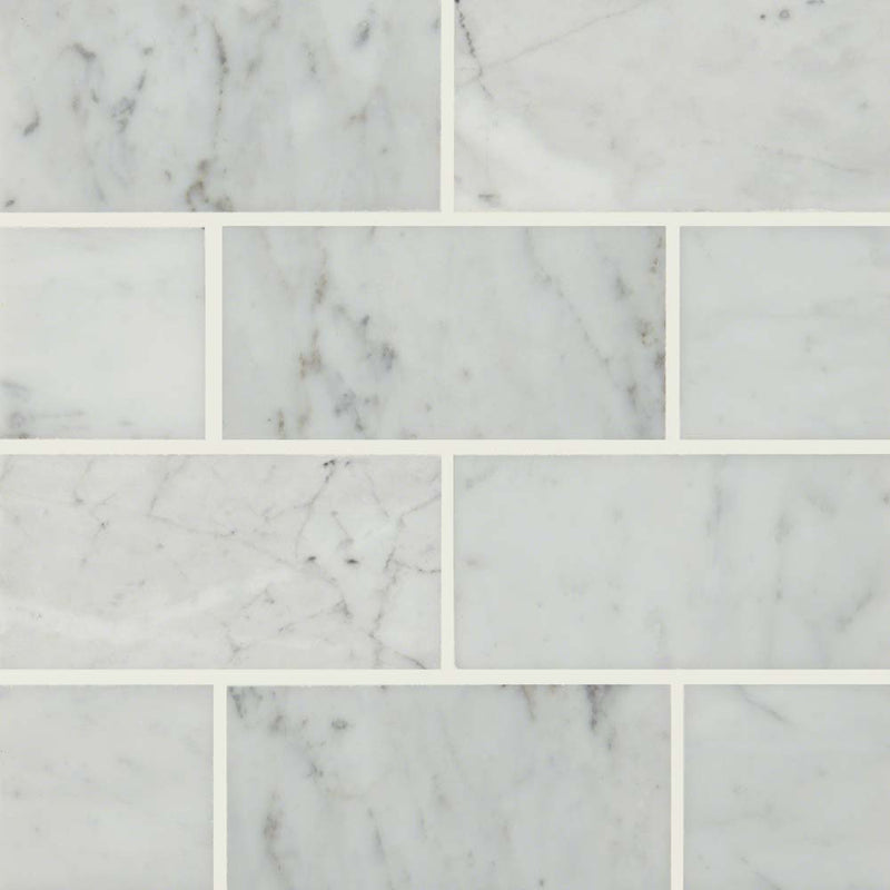 Carrara white 3 in x 6 in polished marble floor and wall tile TCARWHT36P product-shot multiple tiles top view