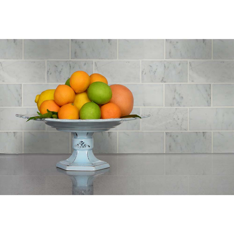 Carrara white 3 in x 6 in polished marble floor and wall tile TCARWHT36P product shot tile kitchen view
