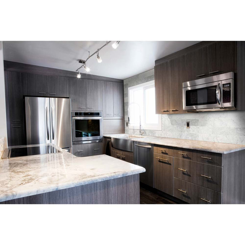 Carrara white 4 in x 12 in honed marble floor and wall tile TCARWHT412H product shot tile kitchen view
