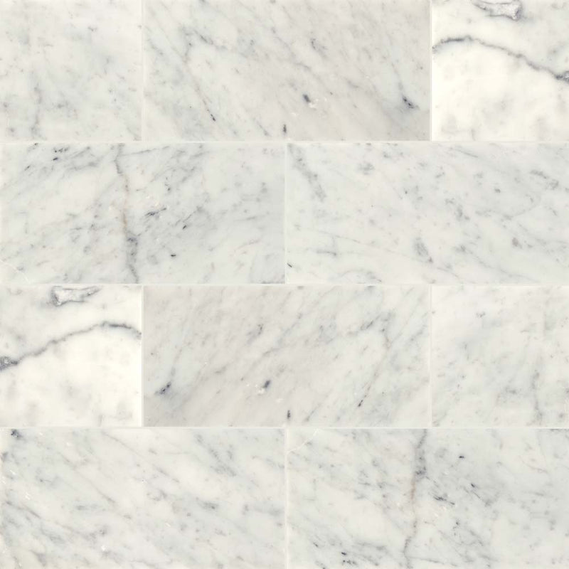 Carrara white 6 in x 12 in polished marble floor and wall tile TCARWHT612P product shot multiple tiles top view