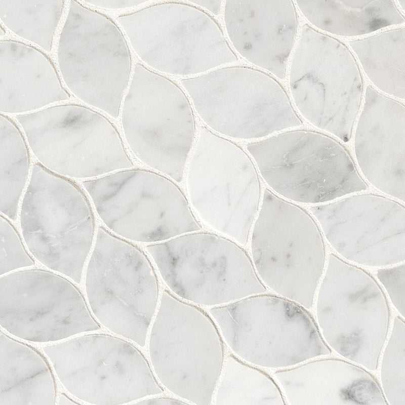 Carrara white blanco pattern 12X12 honed marble mesh mounted mosaic tile SMOT-CAR-BLAH product shot multiple tiles angle view