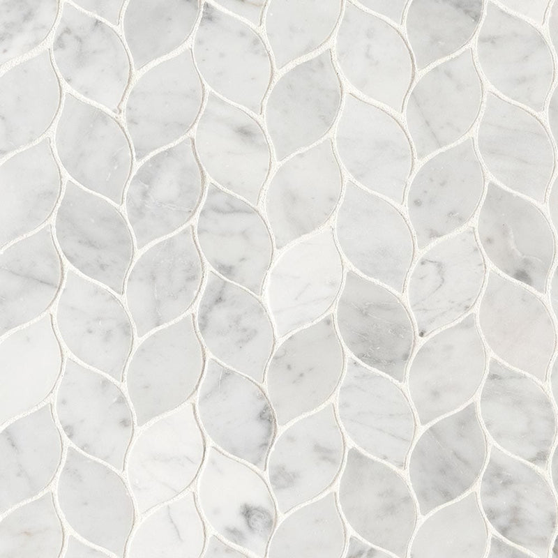 Carrara white blanco pattern 12X12 honed marble mesh mounted mosaic tile SMOT-CAR-BLAH product shot multiple tiles close up view